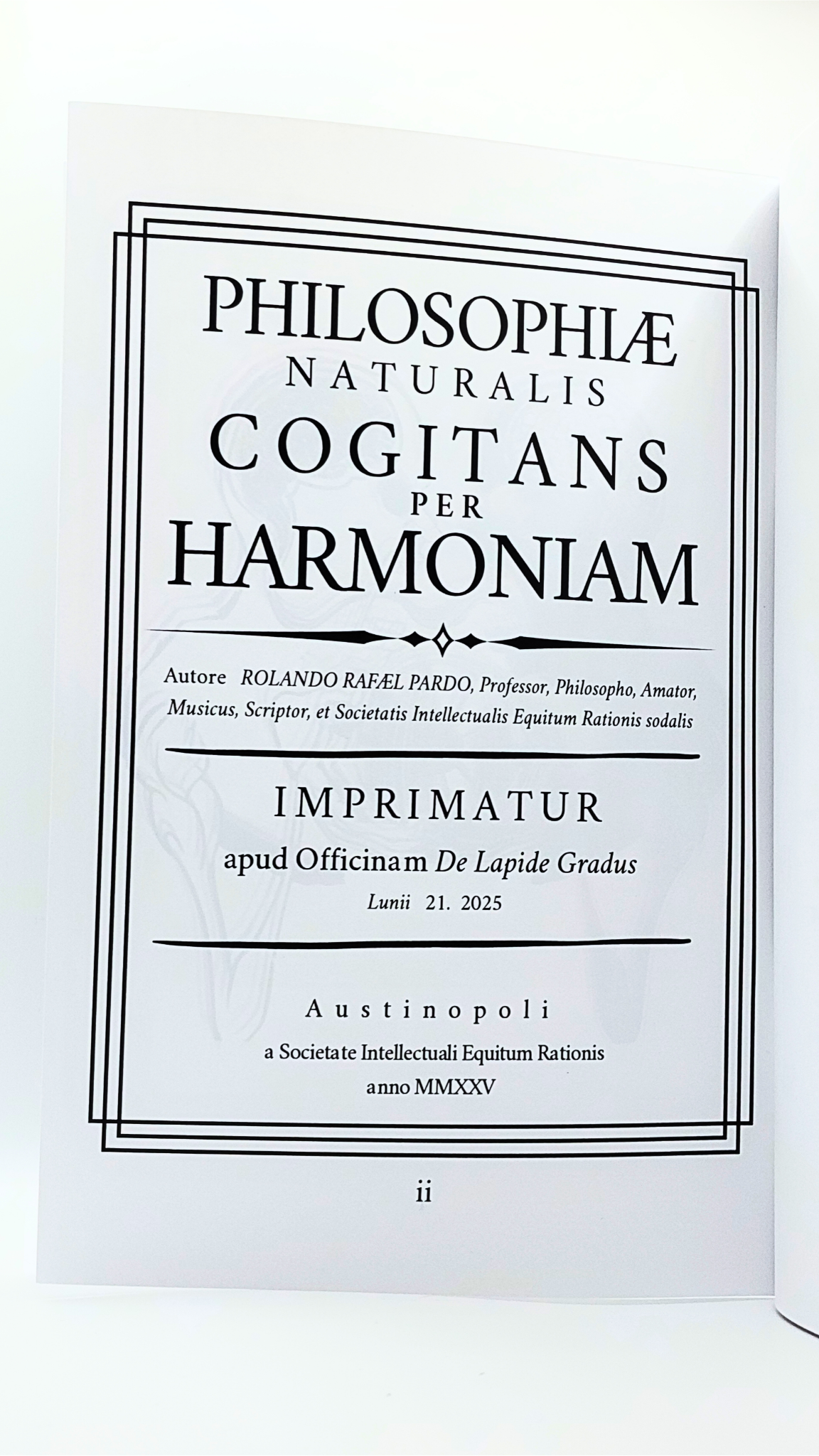 52-page lyric book by Austin singer-songwriter Rolando Rafael Pardo with lyrics, stories, and biographies — cover inspired by Isaac Newton’s Principia Mathematica.