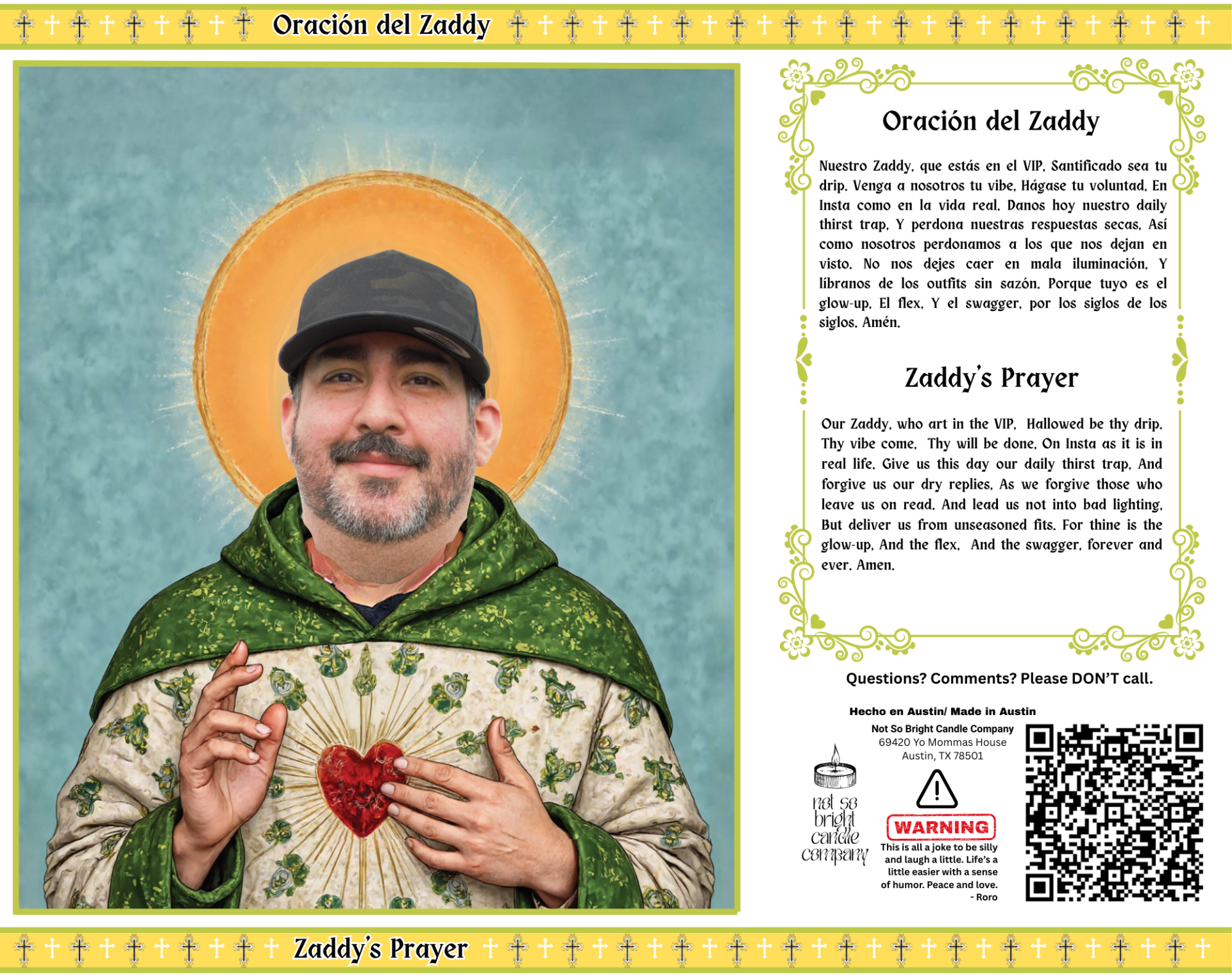 Saint Zaddy prayer candle with humorous saint design – novelty devotional candle for funny gifts and home décor.